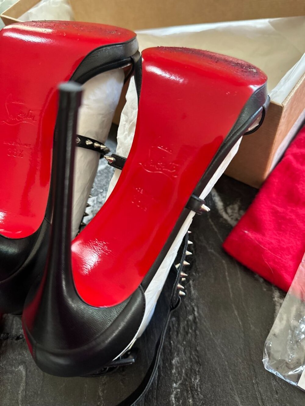 Christian Louboutin Choca Lux 120 Black Spiked Sandals 38.5 - Picture 7 of 11